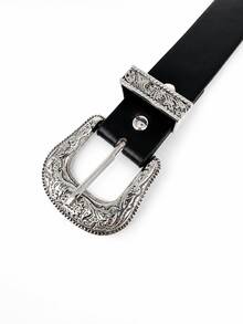 1 Stück Damen einfarbiger PU-Leder lässiger retro süßer Street Party Western Stil Nieten Gürtel, geeignet für alle Jahreszeiten - Schwarz - Übersicht 2