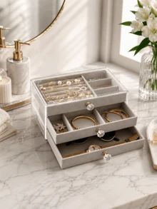 Aesthetic Jewelry Boxes And Storage Boxes With 3-Tier Velvet Drawers For Visible Organization Heavy-Duty Jewelry Box For Minimalist Lovers Space-Savin - Multicolor - View 3