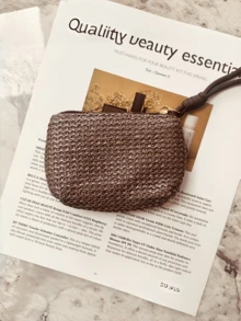 1Pc Summer Straw Woven Coin Purse, Zipper Pouch For Coins Keys Lipstick Earphones, Wrist Portable For Beach Vacation Daily Use, Japanese‑Style Raffia Mini Bag, Ideal Fashion Gift - View 8