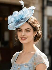 1pc Women's Light Blue Organza French Elegant Vintage Fascinator, Horse Racing Afternoon Tea, Wedding Dress Accessory, Suitable For Updo, Half-Up, Short Hair Styles, Luxurious Elegant Exquisite, Flexible To Wear - Baby Blue - View 4