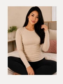 Women's Thermal Base Layer Blouse For Cold Winter - Beige - View 1
