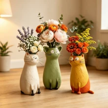 Creative Animal Vase Handmade Cat Vase Resin Vase Ornament Cute Quirky Cat Flower Pot Living Room Study Dining Room Bedroom Home Decor Desktop Entryway TV Cabinet Ornament Home Soft Decoration Creative Flower Holder Hydroponic Fresh Flower Dried Flower Container Birthday Gift Housewarming Gift B&B Cafe Decoration Modern Creative Home Decor Cute Cat Decoration Living Room Desktop Flower Pot Entryway Cabinet Ornament - Cat - View 8