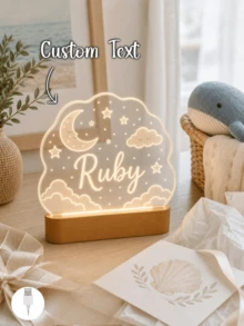 Customized Name LED Light, Cloud Moon Star Design, Warm Home Decor Lamp - Multicolor - View 2