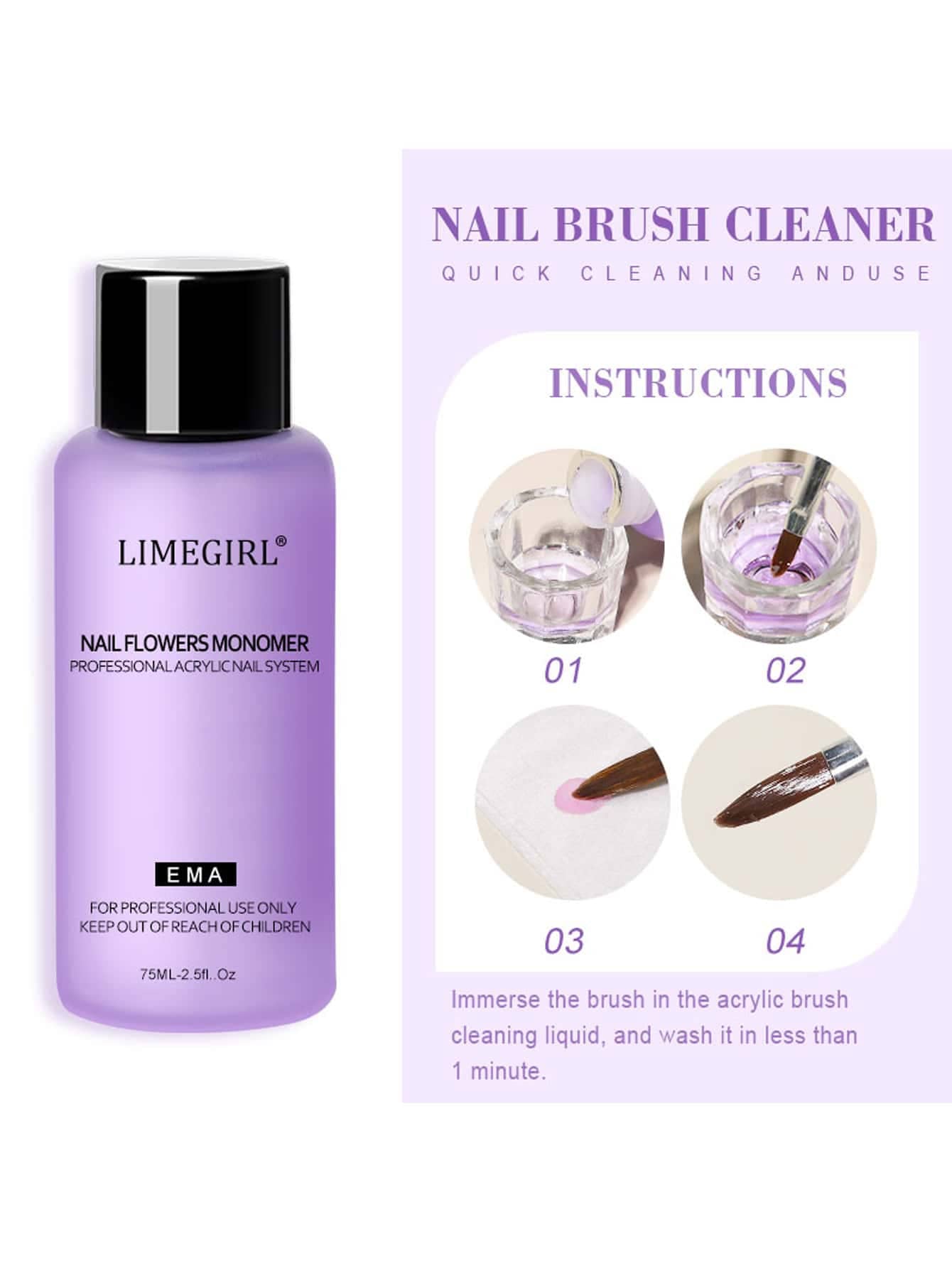 LIMEGIRL Acrylic Nail Liquid Monomer Set, 2*75ml EMA Monomer Liquid, Includes 3 Acrylic Nail Brushes And 2 Glass Dip Cups With Lids, Professional Acrylic Nail System, Suitable For Nail Salons And DIY Nail Art - Multicolor - View 2