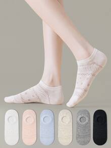 ZUJO 6雙女款短襪，花卉圖案，適合春、秋、夏季日常穿著，簡約舒適，隨機配色 - 彩色 - 查看 1