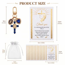 20 Sets Christian Baptism Favors, Elegant Rhinestone Cross Keychain With Virgin Mary Pendant, Prayer Thank You Cards And Organza Bags, First Communion Baptism Return Gift Set, Christian Baby Party Supplies, Back To School Party, Party Supplies - Blue - View 5