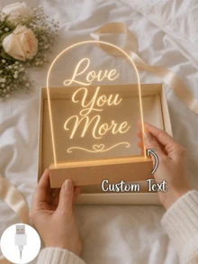 1件客製化拱形壓克力LED燈，附個性化文字「Love You More」透明愛心飾板與溫潤木質底座，浪漫床頭小夜燈，情侶週年、婚禮、情人節禮物，附禮盒，臥室書桌裝飾 - 多色(款式5) - 查看 2