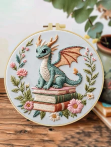 1 pieza Kit completo de bordado 20x20cm/7.9in 9 estilos de dragón: Gótico, Castillo & Tema de dragón Patrón clásico minimalista Adecuado para principiantes adultos & amantes de los dragones Incluye tela, instrucciones, aro de bordado, aguja & hilo Regalo perfecto Arte para el hogar/oficina Alivio del estrés Manualidad - 20 x 20 cm - Ver 16
