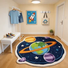 1 pièce Tapis rond en fausse laine de 300 matériaux à motif de planète colorée, tapis de bain, tapis de bain, paillasson, petit tapis, tapis, tapis, décoration d'intérieur, tapis de zone, tapis d'extérieur, décoration d'intérieur, tapis de zone, tapis de chambre à coucher, tapis lavable - Multicolore - Voir 2