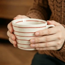 300ml 條紋咖啡杯，創意下午茶杯，拿鐵杯，精緻辦公飲水杯，極簡手繪杯，居家杯，陶瓷杯，拿鐵杯，杯子，居家生活飲具，返校用品，節日禮物 - 彩色 - 查看 2