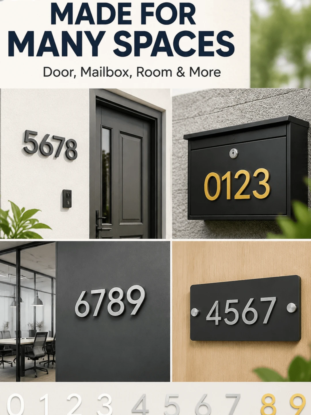 Modern Acrylic Self-Adhesive Door Number Stickers, 0-9 Digits, Strong Adhesive Backing, Waterproof & Weather-Resistant, Black/Gold Outdoor Door Number Sign, Suitable For Residential, Hotel, Garage, Yard, Street, Easy DIY Installation - A - View 1