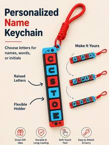 1pc Personalized PLA Game Controller Keychain, Red Blue Block Letter Custom Name Bag Tag With Wrist Loop For Birthday, Graduation, Travel Gift - Game Console - View 2
