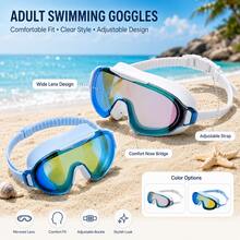 Adult Large Frame Wide Angle Coated Swimming Goggles, Adjustable Strap Comfortable Fit, Unisex Pool Training Beach Swimming Goggles - Multicolor - View 2