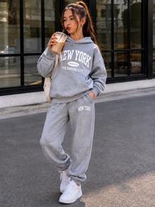 Girls' 2-Piece Thermal Fleece Set, Sizes 8-14, With Hood - Grey - View 2