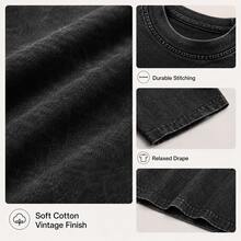 Estilo vintage lavado,% algodón, corte relajado, corte clásico, camiseta, estilo urbano, gráfico con temática de la libertad, diseño de águila All Limits, ropa casual para hombre, esti - Negro - Ver 6