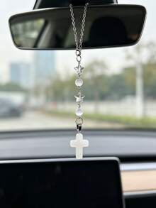 玻璃十字架汽車掛飾，彩色十字架後視鏡吊飾，高級汽車內飾裝飾配件 - A - 查看 3