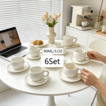6 sets/set Tasse et soucoupe en céramique avec bord de faux perles de style vintage français, comprenant une tasse et une soucoupe à expresso, lavable au lave-vaisselle. Convient pour l'hôtel, le restaurant, la maison, le café, le thé de l'après-midi, le café, le thé floral, les cadeaux personnalisés, le pendaison de crémaillère, les fournitures de cuisine, les fêtes, les anniversaires, les mariages, la fête des mères, la fête des pères - Multicolore - Voir 6