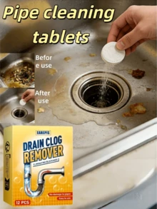 1pc Powerful Drain Clog Remover Tablet, Effectively Dissolves Grease And Hair, Quickly Clears Blockages, Suitable For Kitchen, Sink, Toilet, Drain Pipe And Other Drainage Systems, Effectively Maintains Home Drainage System. (Random Packaging Style) - Solid State - View 1