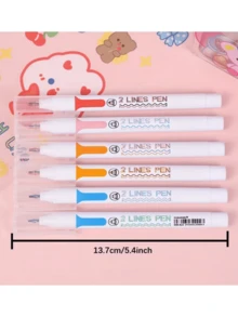 Random 1pc Dual-Line Colored Marker, Random Color - Vibrant Dual-Line 3D Effect, Single Head, Dual-Line Series, Perfect For Art, Office, And School Projects, Artistic Painting - Double-line Pen - View 3