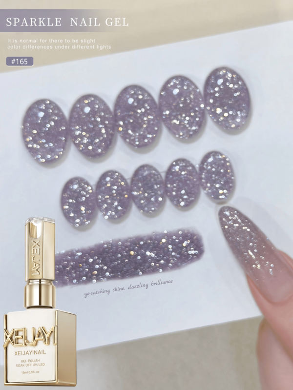 XEIJAYI 1pc 15ml Purple Glitter Nail Gel Polish, Spring/Summer Cracked Shiny Glitter Gel Nail Polish