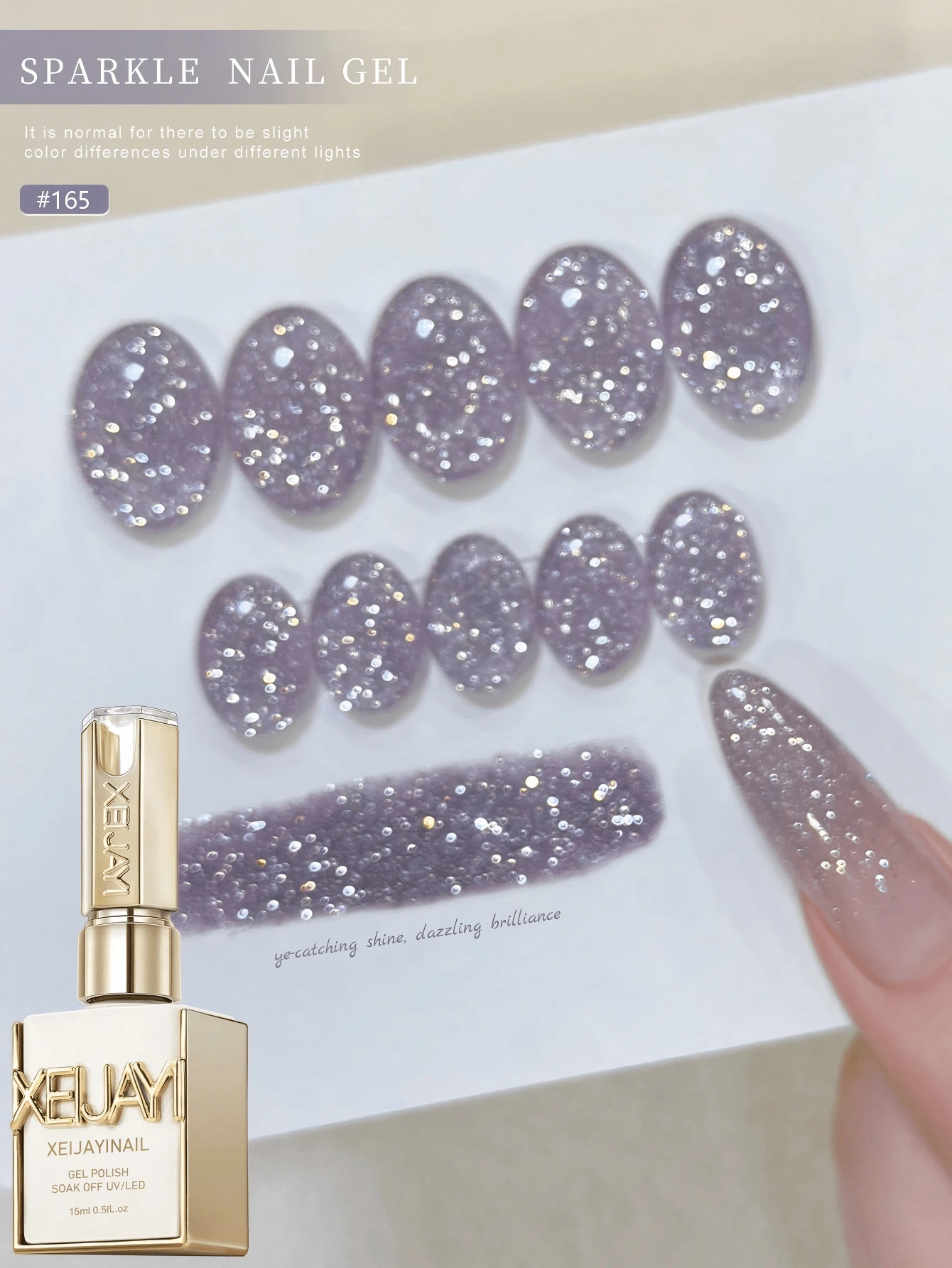XEIJAYI 1瓶15毫升紫色闪粉指甲油，春夏裂纹亮片指甲油