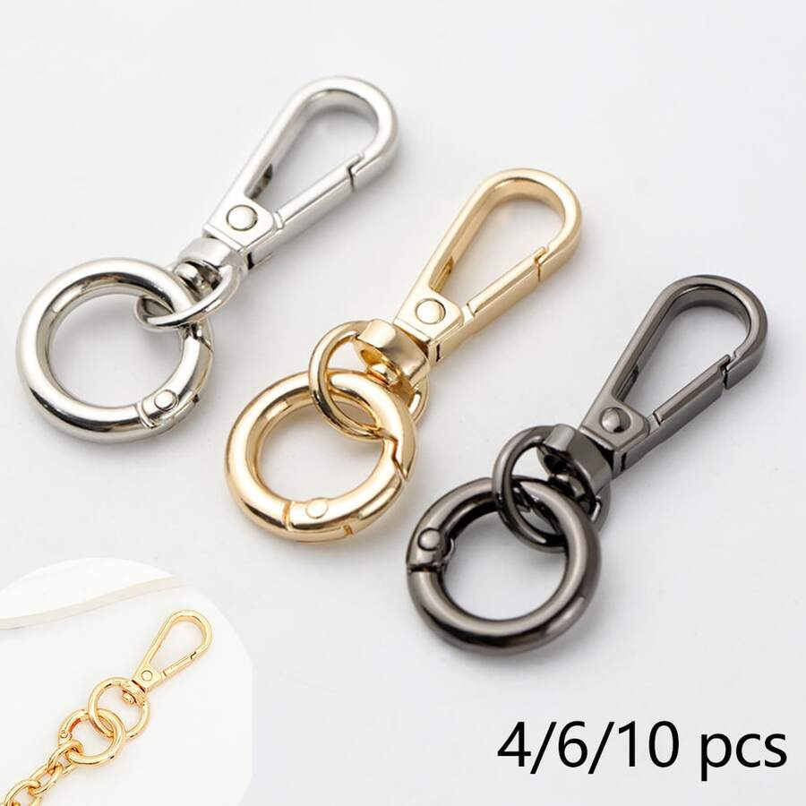 10/6/4pcs Metal Spring Ring Keychain Set, Bag Charm Clasp Chain Connector Hook Hardware Accessories, Waist Hanging Anti-Loss Clip - Multicolor - View 1