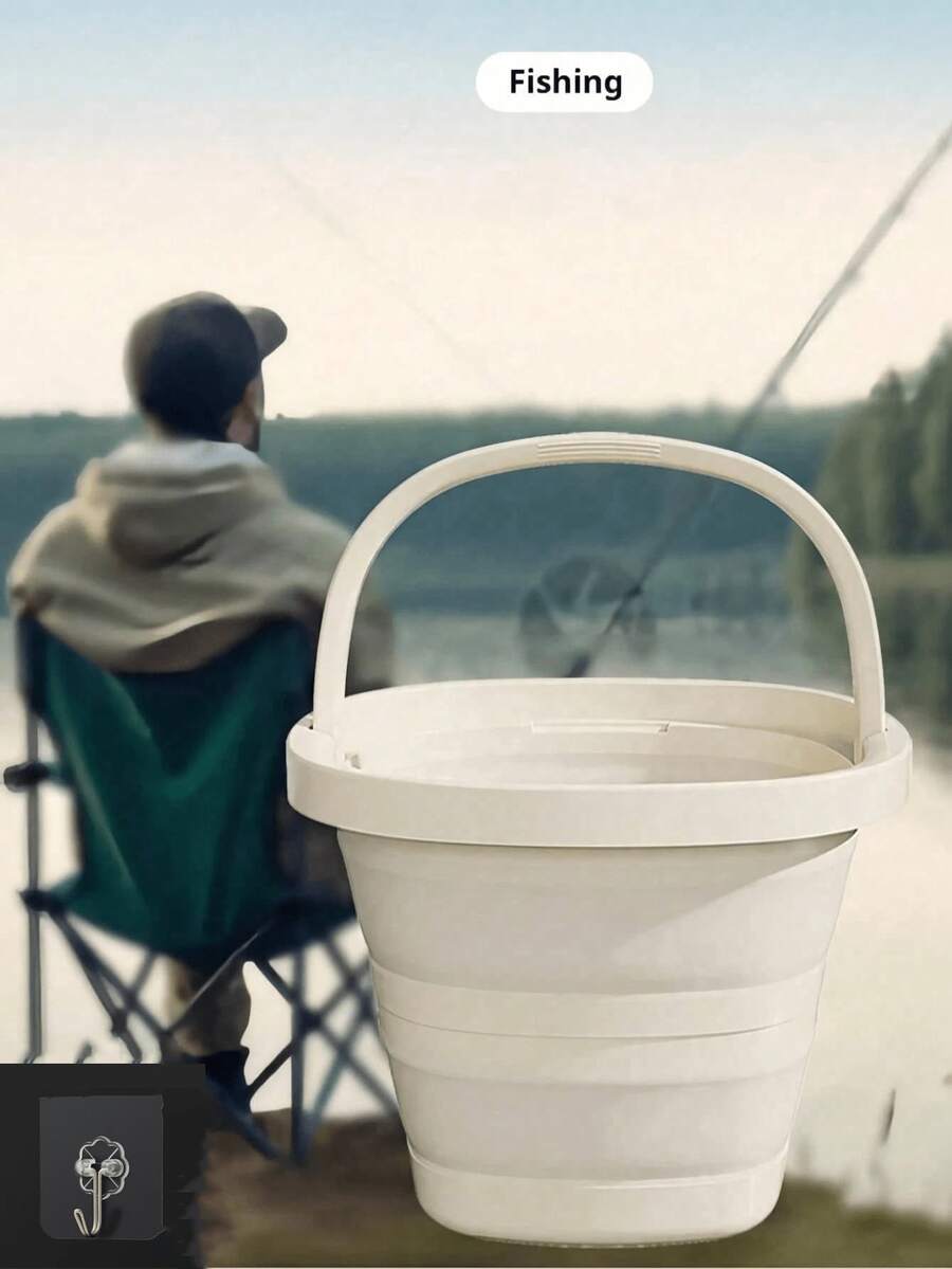 1pc Foldable Bucket, Thickened TPR+PP Material, Enhanced Non-Slip Handle, Leak-Proof & Deformation-Resistant, Space-Saving Portable Storage Container, Suitable For Home Cleaning, Car Wash, Gardening, Camping, Hiking, Outdoor Travel - Multicolor - View 1