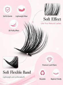 160 Clusters D Curl 3D Fluffy Wispy Lash Clusters, Natural Beginner Friendly DIY False Eyelashes - D - 查看 4