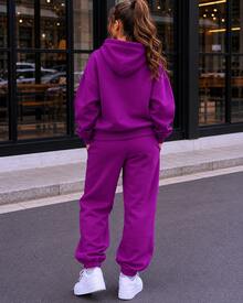 Girls' 2-Piece Thermal Fleece Set, Sizes 8-14, With Hood - Rosa Roja - Ver 2