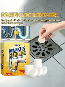 1pc Powerful Drain Clog Remover Tablet, Effectively Dissolves Grease And Hair, Quickly Clears Blockages, Suitable For Kitchen, Sink, Toilet, Drain Pipe And Other Drainage Systems, Effectively Maintains Home Drainage System. (Random Packaging Style) - Solid State - View 2