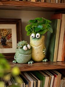 1pc Pastoral European Style Double Frog Funny Expression Flowerpot, Synthetic Resin Frog Planter Ornament, Cute Animal Pattern Garden Yard Home Decor, Detailed Freestanding Pot Decoration, 15.8cm*13cm, Valentine Easter Halloween Holiday Gift - A - View 7