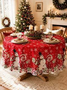 1 pieza - Mantel navideño rojo con patrón de muñeco de nieve, piruleta y copo de nieve, mantel universal impermeable redondo y rectangular, decoración de mesa para cena navideña en interiores, accesorio de decoración festiva para hogar, cocina y restaurante - Multicolor - Ver 6
