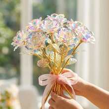 1set (11pcs) Colorful PVC Artificial Rose Vertical Striped Vase Set, Includes Decorative Hemp Rope, DIY Desktop Floral Arrangement, Romantic Flower Decoration, Home Decor And Party Supplies, Home Decor, Wedding Gift, Birthday Gift, Anniversary Gift - Transparent + Color - View 8