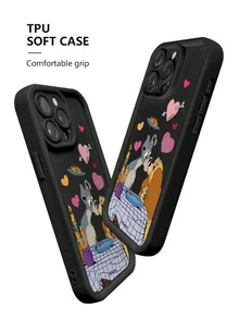 Disney Animal Series Phone Case, for iPhone17promax,17pro, 16plus, 16, 15, 14plus, 13pro, 12pm, 11promax, xsmax, xr, Couple's Edition, Cartoon Cute Fashion Minimalist Couple's Edition - 黑色 - 查看 2