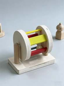 Montessori Solid Wood Rainbow Rolling Drum Educational Toy, Wooden Rainbow Textile Drum, Baby Early Learning Box Toy - 彩色 - 查看 10