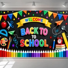 1pc Back To School Theme Banner, Colorful Pencil & Star Design, Classroom Office Wall Decor, Home Party Banner, Photography Backdrop, First Day Of School Photo Booth Prop, School Party Supplies - A - View 8