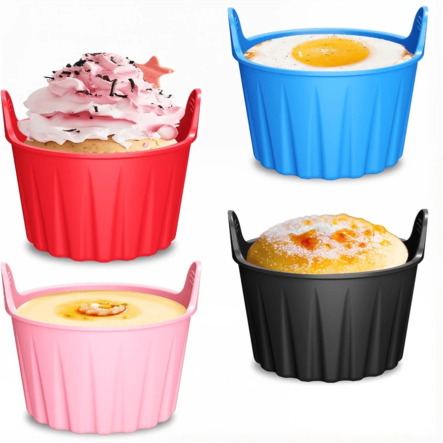 6pcs Silicone Baking Molds Cups, Non-Stick Easy Release, Multi-Functional Cooking Molds, Suitable For Air Fryer, Oven, Microwave, Can Make Cake, Pudding, Boiled Egg, Steamed Egg, Cookie, Home Holiday Dessert Decoration Molds, Kitchen Baking Decoration Molds, Heat Resistant, Reusable