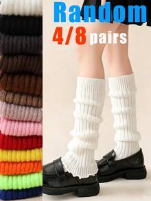 Random Combination 4/8 Pairs, Girls' Slouchy Leg Warmers Set - Suitable For Dance And Play, Warm And Comfortable | Soft Knee-High Leg Warmers For Spring, Autumn And All Seasons - Multicolor - View 1