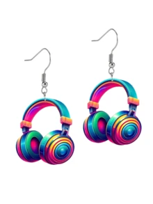 1 par de pendientes acrílicos con diseño 2D de guitarra y cinta de casete de colores - Estilo retro hip-hop, adecuados para festivales de música y fiestas, regalo perfecto para fans, pendientes novedosos - Multicolor - Ver 13