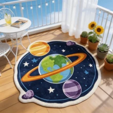 1 pièce Tapis rond en fausse laine de 300 matériaux à motif de planète colorée, tapis de bain, tapis de bain, paillasson, petit tapis, tapis, tapis, décoration d'intérieur, tapis de zone, tapis d'extérieur, décoration d'intérieur, tapis de zone, tapis de chambre à coucher, tapis lavable - Multicolore - Voir 1