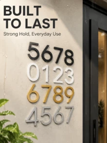 Modern Acrylic Self-Adhesive Door Number Stickers, 0-9 Digits, Strong Adhesive Backing, Waterproof & Weather-Resistant, Black/Gold Outdoor Door Number Sign, Suitable For Residential, Hotel, Garage, Yard, Street, Easy DIY Installation - A - View 2