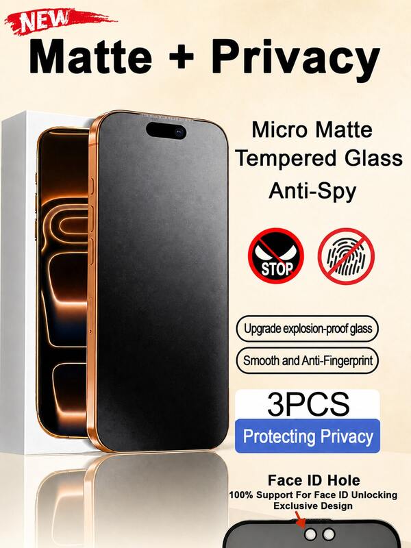 CASECOPS 3pcs Matte Privacy Screen Protector, Compatible With IPhone 17 Pro Max 6.9 Inch, Full Coverage Anti-Peeping Anti-Glare Film, Anti-Fingerprint, Case Friendly, Compatible With IPhone 17 Pro/17 Air/16 Pro Max/16 Pro/16 Plus/16/15 Pro Max/14 Pro Max/13/12/11/XS MAX/XR, Privacy Anti-Peeping Protective Glass, Easy Installation No Bubbles