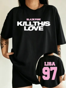 BLACKPINKS Kill This Love LISA 97 Double-Sided Graphic T-Shirt - 黑色 - 查看 1
