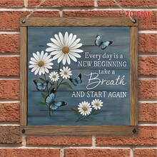 Impresión plana 2D, letrero decorativo de pared floral de madera - 7.87X7.87 pulgadas, fácil de colgar, decoración de pared multifuncional, adecuado para sala de estar, dormitorio, oficina y entrada - Multicolor - Ver 3