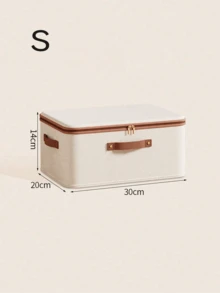 1 pieza/5 piezas Caja de almacenamiento plegable de tela, organizador con textura de lino con cremallera y asa, gran capacidad para ropa, ropa de cama y armario - Beis - Ver 15