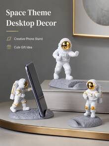 1pc Creative Astronaut Desktop Phone Stand, Space Theme Decorative Mobile Holder For Most Smartphones, Cute Desk Decor Phone Support For Watching Videos, Reading, Browsing And Video Calls, Suitable For Office Desk, Bedside And Dorm Room - Multicolor - View 4
