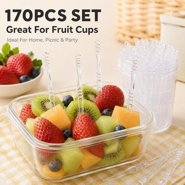 170pcs Clear Fruit Pick Set, Disposable Mini Forks For Fruit Cups, Home Picnic Party Use