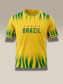 Brazil Football Jersey Set: Customizable Name, Number And Logo Personalized Team Uniform, Bright Yellow And Green Design - Yellow - View 2
