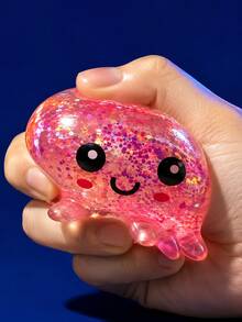 1pc Maltose Glitter Octopus Squishy Toy, Stretchable Sequin Ocean Animal Squeeze Toy, Stress Relief Fidget Toy - 彩色 - 查看 5