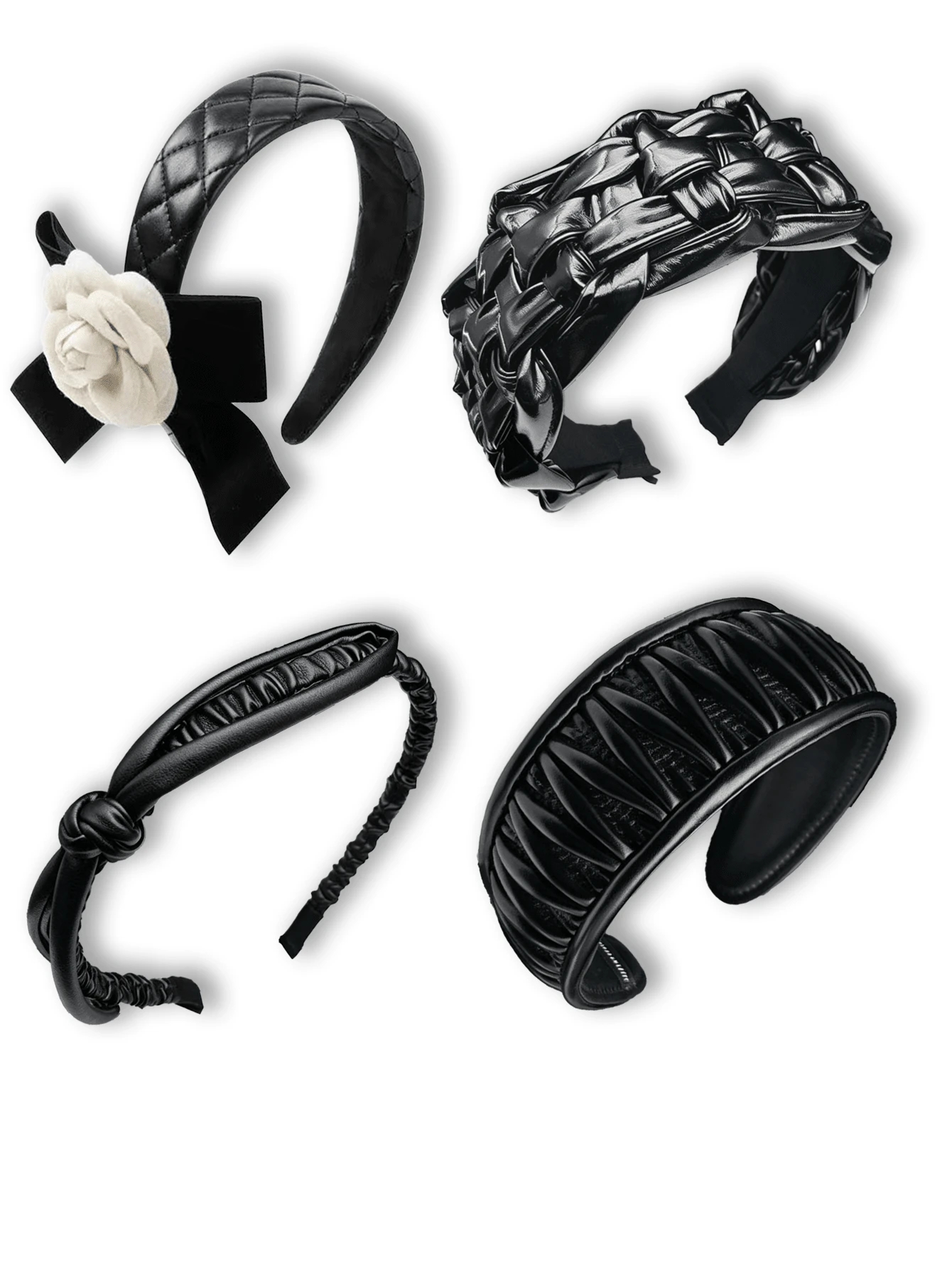 1pc Black Leather Headband, Leather Quilted Headband, Camellia Bow Headband, Vintage High-End Elegant Headband, Suitable For Commuting, Dating, Party And More - Multicolor - View 1